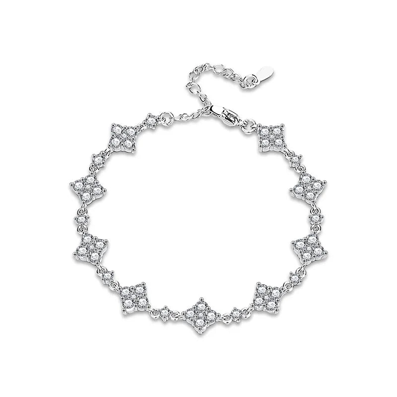 RAPRGOLD GRA Certified Moissanite Clover Flower Bracelets for Women S925 Sterling Silver Bracelets Chain Wedding Jewelry Gifts