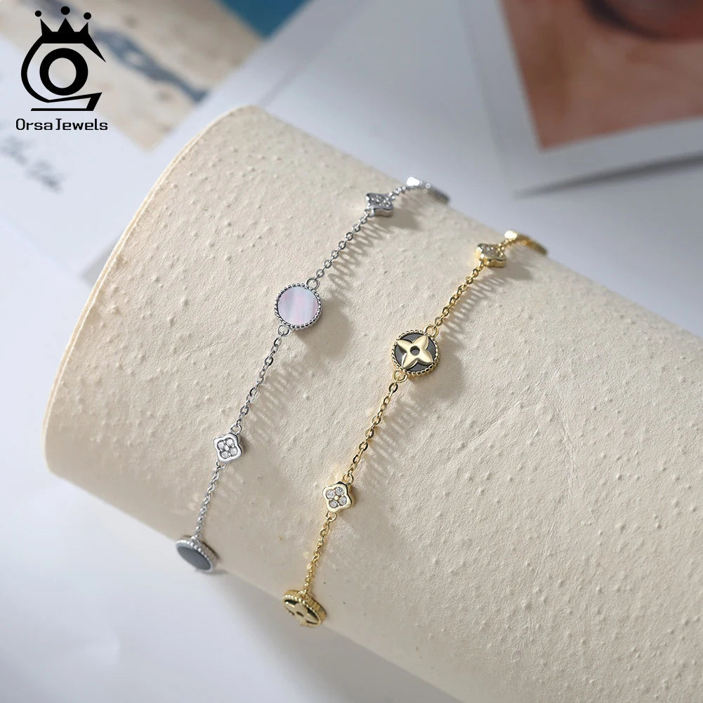ORSA JEWELS Trendy 925 Sterling Silver Zirconia Clover Anklets Chain For Women Jewelry Clover Foot Bracelet Accessories GMA07