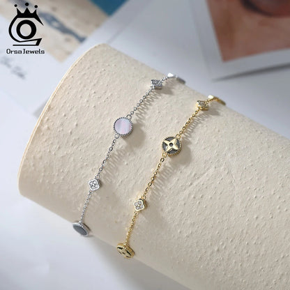 ORSA JEWELS Trendy 925 Sterling Silver Zirconia Clover Anklets Chain For Women Jewelry Clover Foot Bracelet Accessories GMA07