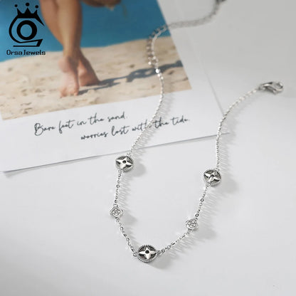 ORSA JEWELS Trendy 925 Sterling Silver Zirconia Clover Anklets Chain For Women Jewelry Clover Foot Bracelet Accessories GMA07