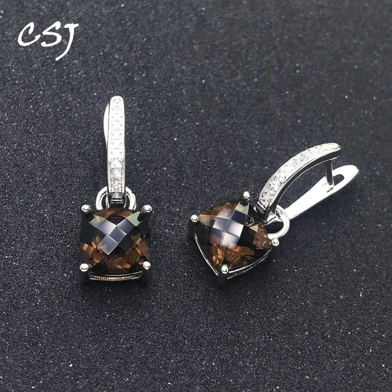 Trendy Natural Smoky Quartz Earring 925 Sterling Silver Gemstone Cushion 8mm 4ct for Women Party Birthday Christmas Jewelry Gift