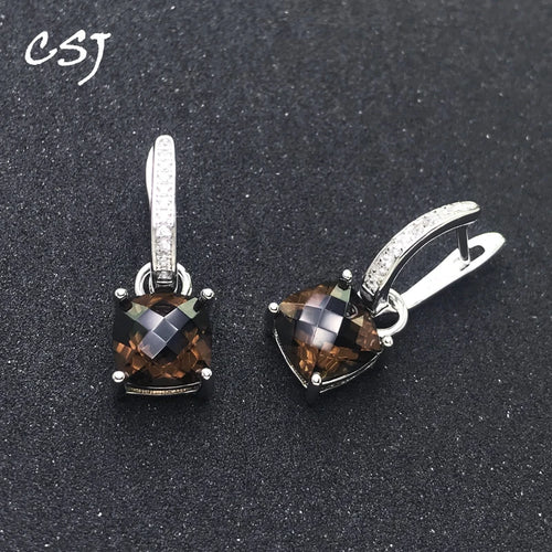 Trendy Natural Smoky Quartz Earring 925 Sterling Silver Gemstone Cushion 8mm 4ct for Women Party Birthday Christmas Jewelry Gift