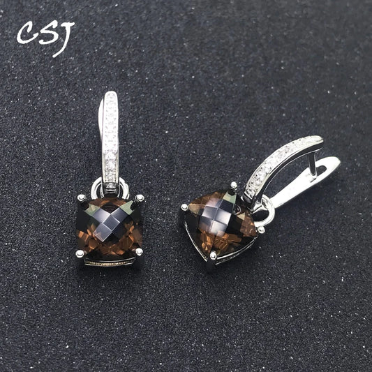 Trendy Natural Smoky Quartz Earring 925 Sterling Silver Gemstone Cushion 8mm 4ct for Women Party Birthday Christmas Jewelry Gift
