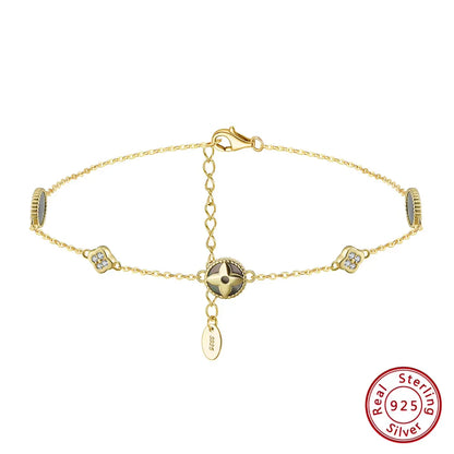 ORSA JEWELS Trendy 925 Sterling Silver Zirconia Clover Anklets Chain For Women Jewelry Clover Foot Bracelet Accessories GMA07