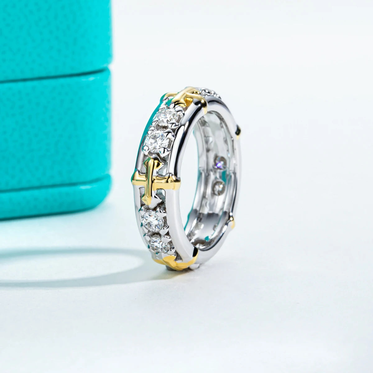 AnuJewel 3mm D Color Moissanite Cross Eternity Ring 925 Sterling Silver Color Separation Wedding Band Ring Jewelry Wholesale