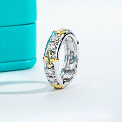 AnuJewel 3mm D Color Moissanite Cross Eternity Ring 925 Sterling Silver Color Separation Wedding Band Ring Jewelry Wholesale