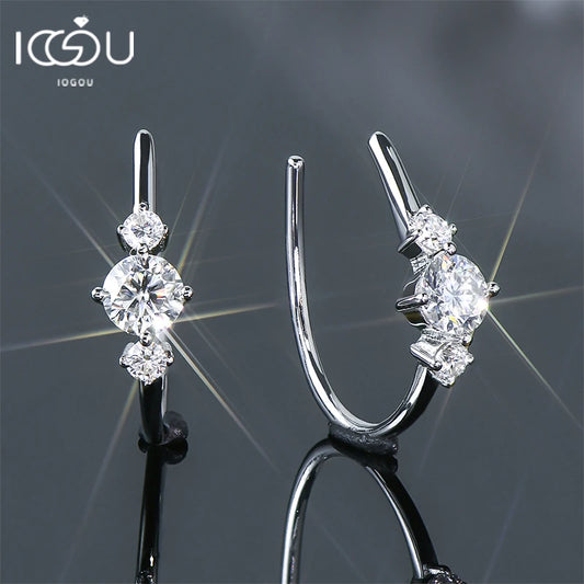 IOGOU Unique  U Type Earring D Moissanite Diamond Round Hoops Original 925 Sterling Silver Earrings for Women 2023 Trend Jewelry