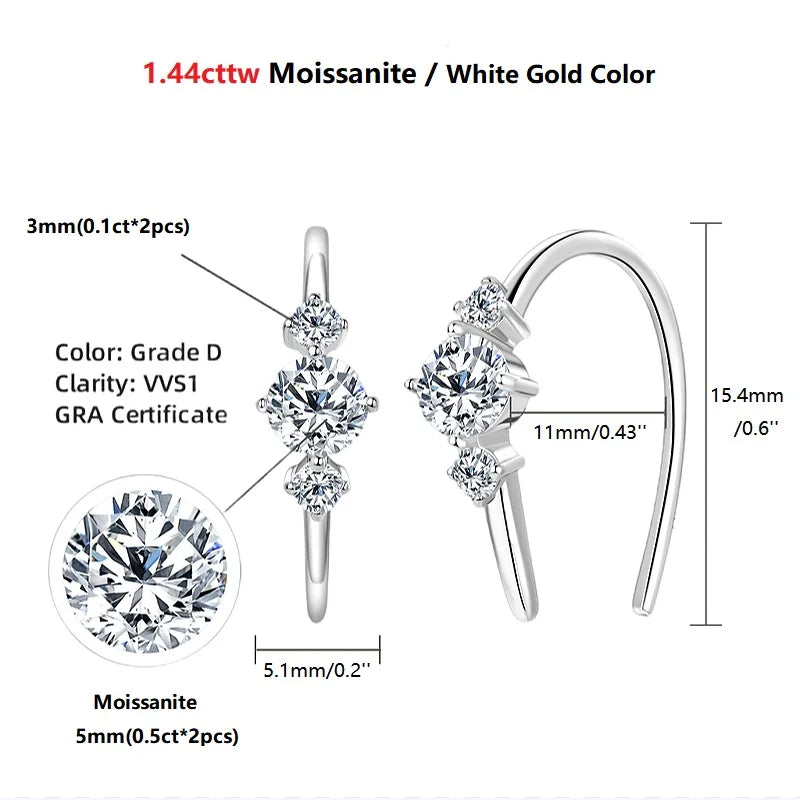 IOGOU Unique  U Type Earring D Moissanite Diamond Round Hoops Original 925 Sterling Silver Earrings for Women 2023 Trend Jewelry