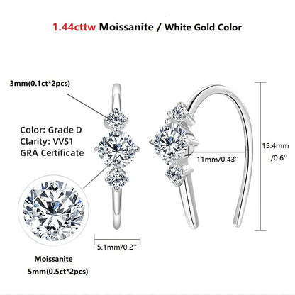 IOGOU Unique  U Type Earring D Moissanite Diamond Round Hoops Original 925 Sterling Silver Earrings for Women 2023 Trend Jewelry