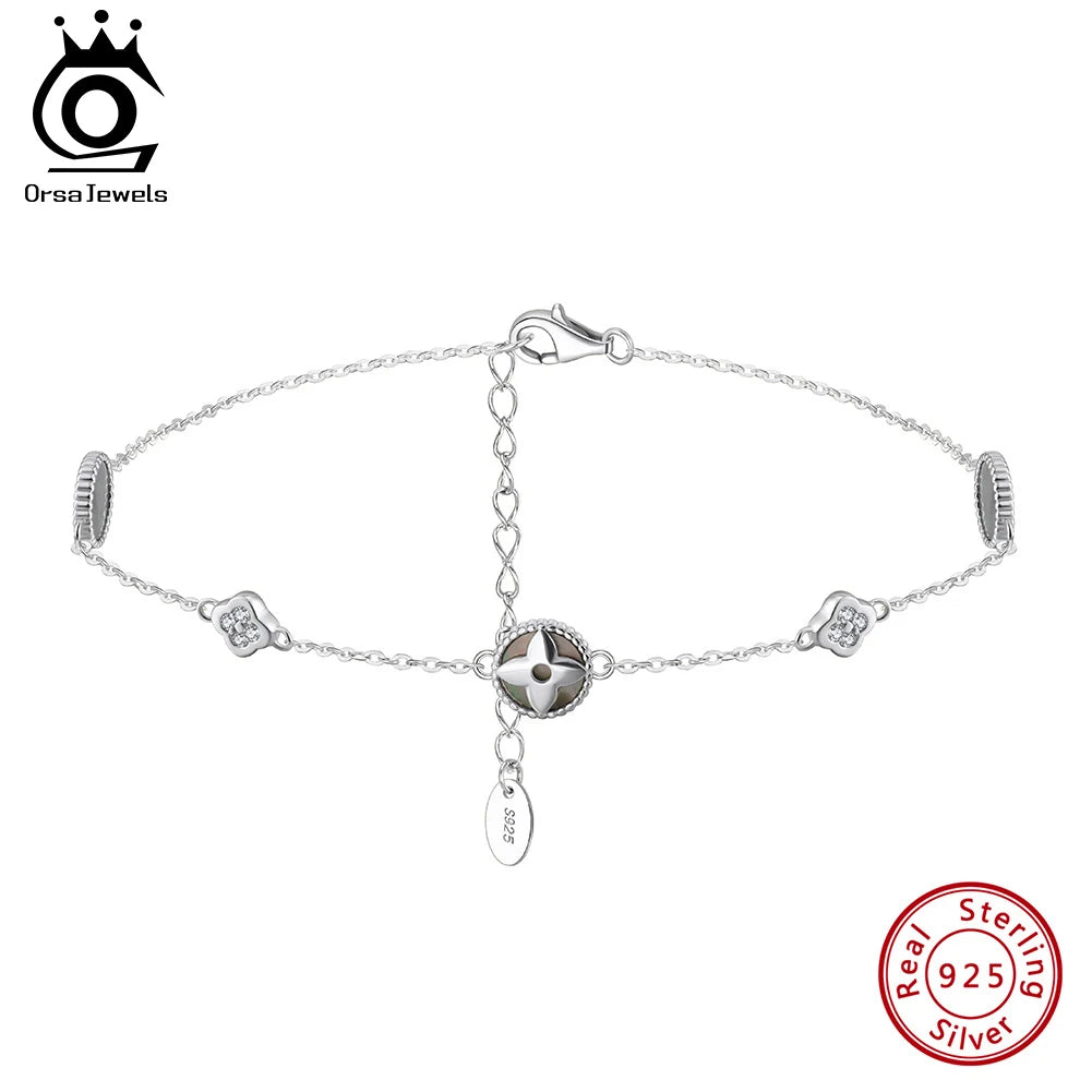 ORSA JEWELS Trendy 925 Sterling Silver Zirconia Clover Anklets Chain For Women Jewelry Clover Foot Bracelet Accessories GMA07