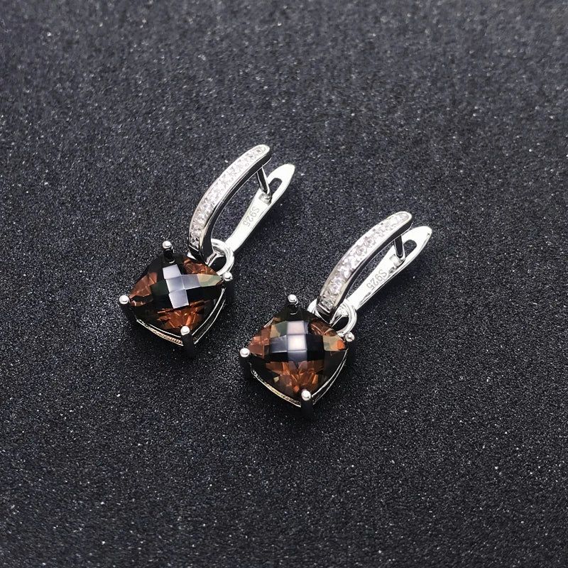 Trendy Natural Smoky Quartz Earring 925 Sterling Silver Gemstone Cushion 8mm 4ct for Women Party Birthday Christmas Jewelry Gift