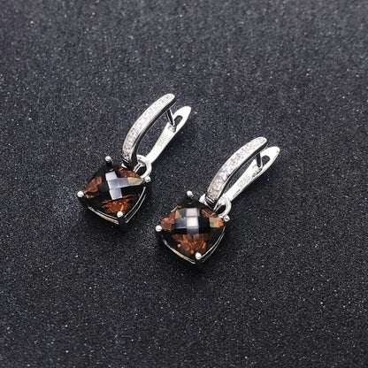 Trendy Natural Smoky Quartz Earring 925 Sterling Silver Gemstone Cushion 8mm 4ct for Women Party Birthday Christmas Jewelry Gift