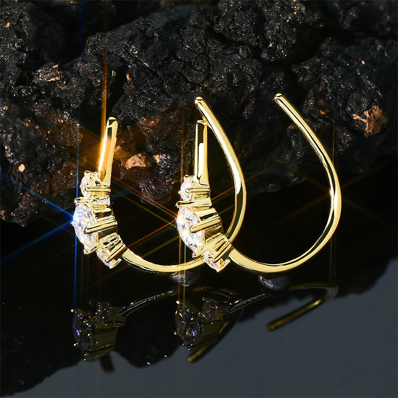 IOGOU Unique  U Type Earring D Moissanite Diamond Round Hoops Original 925 Sterling Silver Earrings for Women 2023 Trend Jewelry