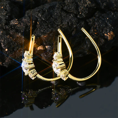 IOGOU Unique  U Type Earring D Moissanite Diamond Round Hoops Original 925 Sterling Silver Earrings for Women 2023 Trend Jewelry