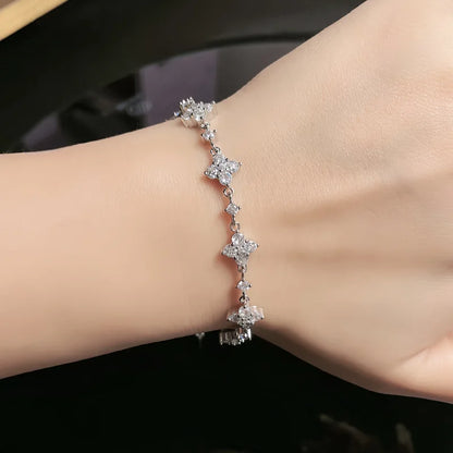 RAPRGOLD GRA Certified Moissanite Clover Flower Bracelets for Women S925 Sterling Silver Bracelets Chain Wedding Jewelry Gifts