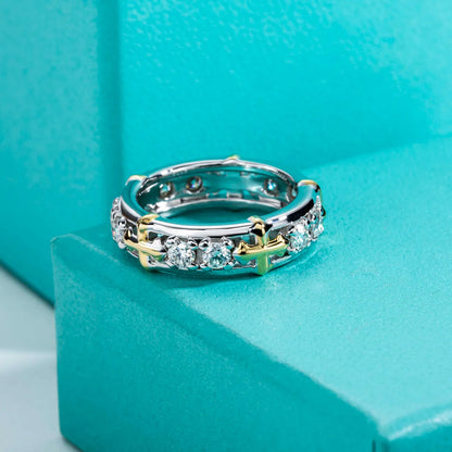 AnuJewel 3mm D Color Moissanite Cross Eternity Ring 925 Sterling Silver Color Separation Wedding Band Ring Jewelry Wholesale