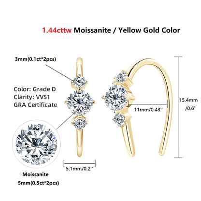 IOGOU Unique  U Type Earring D Moissanite Diamond Round Hoops Original 925 Sterling Silver Earrings for Women 2023 Trend Jewelry