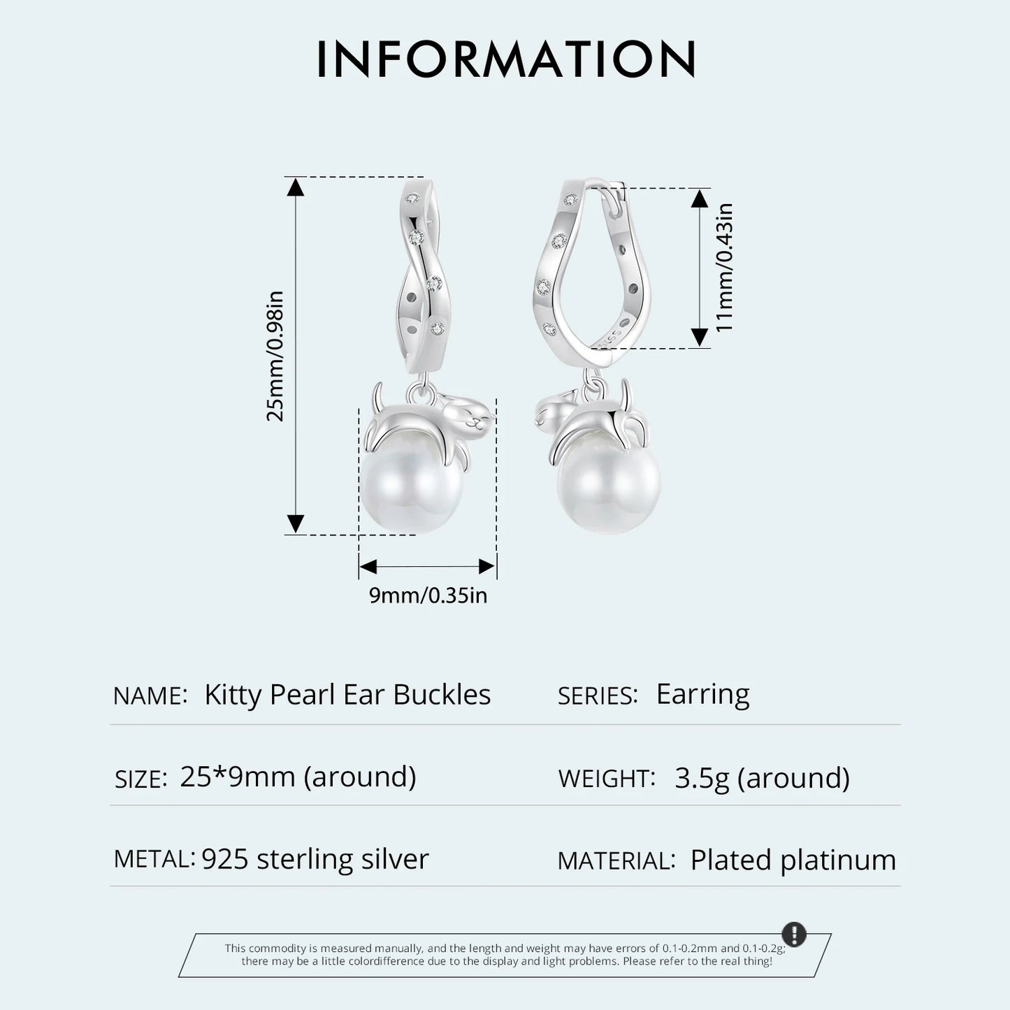 WOSTU Original 925 Sterling Silver Kitty Pearl Ear Buckles Ear Hoop With Quality Shell Pearl Fine Jewelry For Women Party Gift