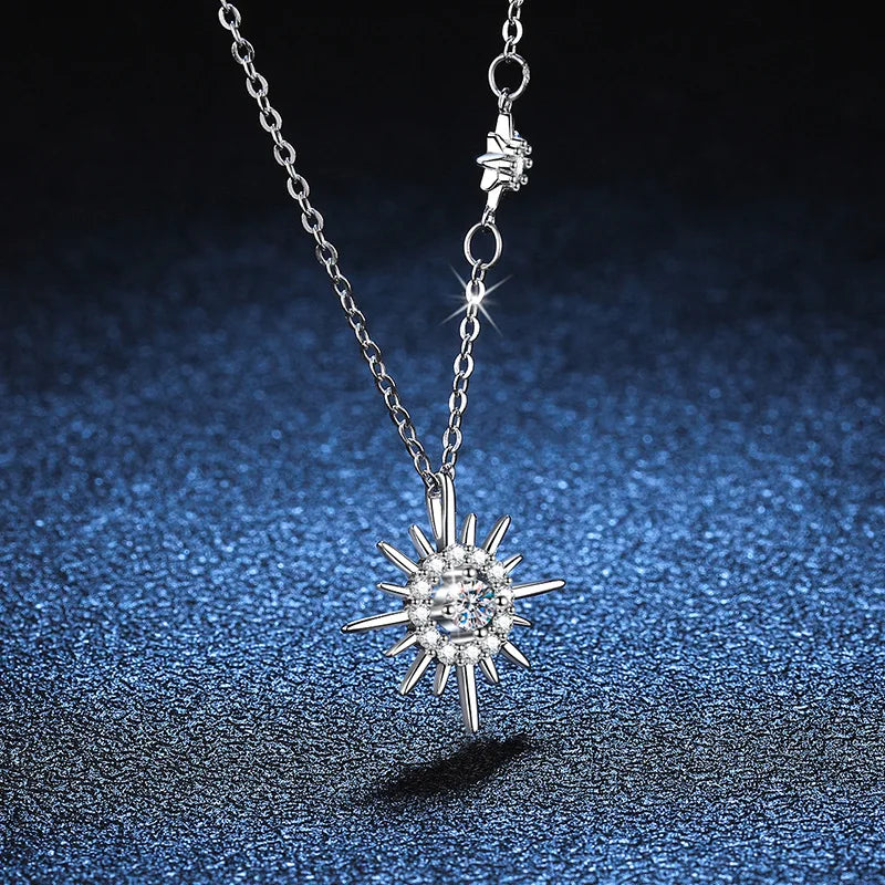 EWYA Real Moissanite Diamond Hexagram Pendant Necklace For Women Men 100% 925 Sterling Silver Sun Flower Party Fine Jewelry Gift