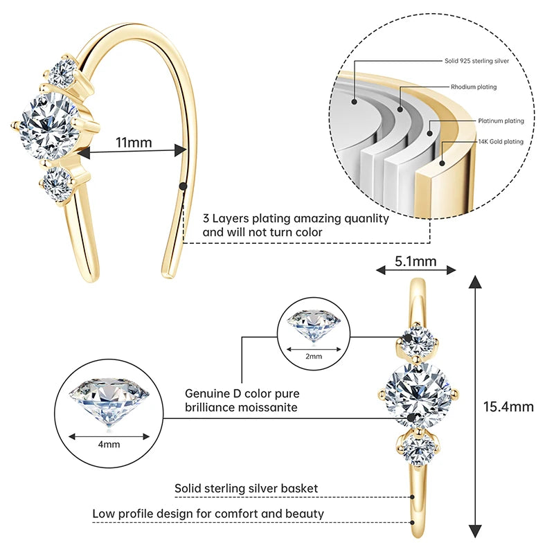 IOGOU Unique  U Type Earring D Moissanite Diamond Round Hoops Original 925 Sterling Silver Earrings for Women 2023 Trend Jewelry