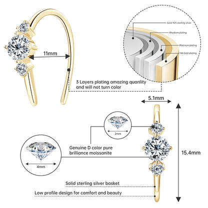 IOGOU Unique  U Type Earring D Moissanite Diamond Round Hoops Original 925 Sterling Silver Earrings for Women 2023 Trend Jewelry