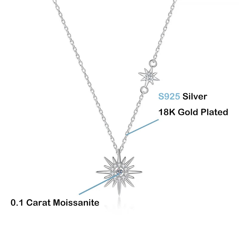 EWYA Real Moissanite Diamond Hexagram Pendant Necklace For Women Men 100% 925 Sterling Silver Sun Flower Party Fine Jewelry Gift