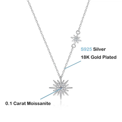 EWYA Real Moissanite Diamond Hexagram Pendant Necklace For Women Men 100% 925 Sterling Silver Sun Flower Party Fine Jewelry Gift