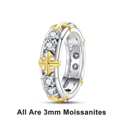 AnuJewel 3mm D Color Moissanite Cross Eternity Ring 925 Sterling Silver Color Separation Wedding Band Ring Jewelry Wholesale