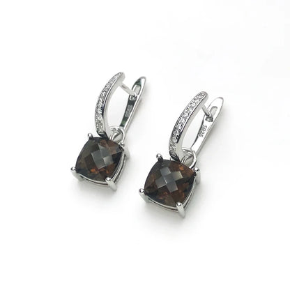 Trendy Natural Smoky Quartz Earring 925 Sterling Silver Gemstone Cushion 8mm 4ct for Women Party Birthday Christmas Jewelry Gift