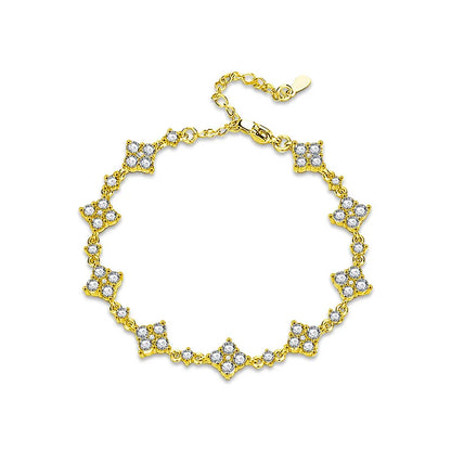 RAPRGOLD GRA Certified Moissanite Clover Flower Bracelets for Women S925 Sterling Silver Bracelets Chain Wedding Jewelry Gifts