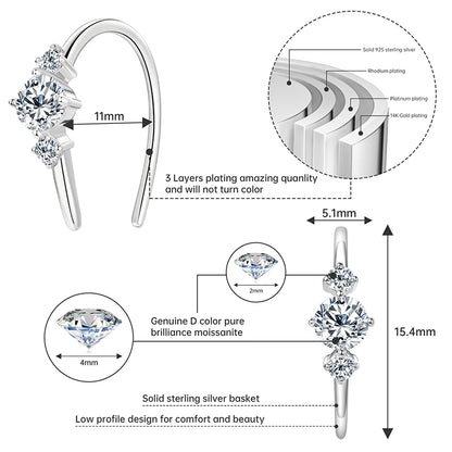 IOGOU Unique  U Type Earring D Moissanite Diamond Round Hoops Original 925 Sterling Silver Earrings for Women 2023 Trend Jewelry