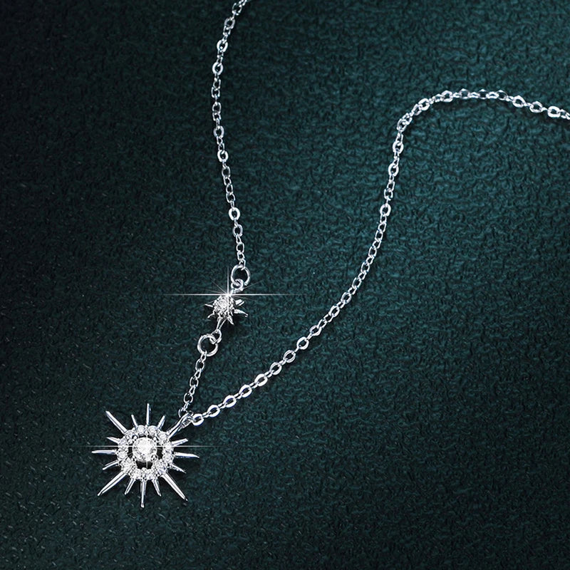 EWYA Real Moissanite Diamond Hexagram Pendant Necklace For Women Men 100% 925 Sterling Silver Sun Flower Party Fine Jewelry Gift
