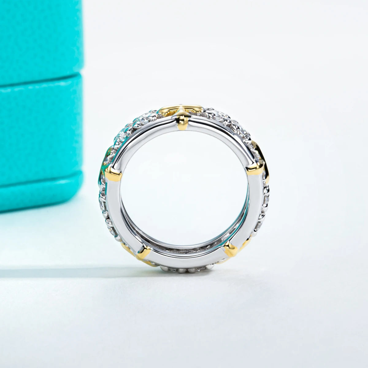 AnuJewel 3mm D Color Moissanite Cross Eternity Ring 925 Sterling Silver Color Separation Wedding Band Ring Jewelry Wholesale