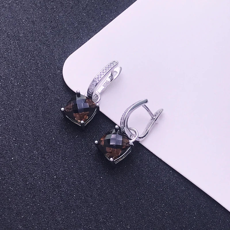 Trendy Natural Smoky Quartz Earring 925 Sterling Silver Gemstone Cushion 8mm 4ct for Women Party Birthday Christmas Jewelry Gift
