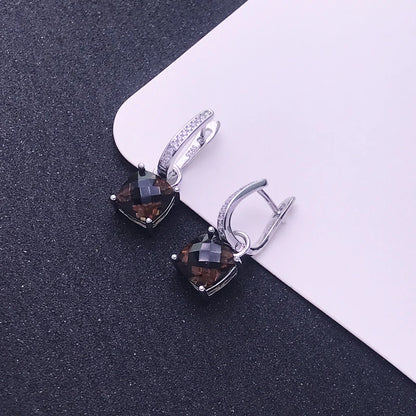 Trendy Natural Smoky Quartz Earring 925 Sterling Silver Gemstone Cushion 8mm 4ct for Women Party Birthday Christmas Jewelry Gift