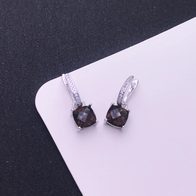Trendy Natural Smoky Quartz Earring 925 Sterling Silver Gemstone Cushion 8mm 4ct for Women Party Birthday Christmas Jewelry Gift
