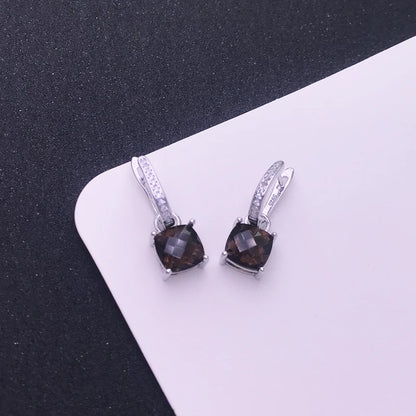 Trendy Natural Smoky Quartz Earring 925 Sterling Silver Gemstone Cushion 8mm 4ct for Women Party Birthday Christmas Jewelry Gift