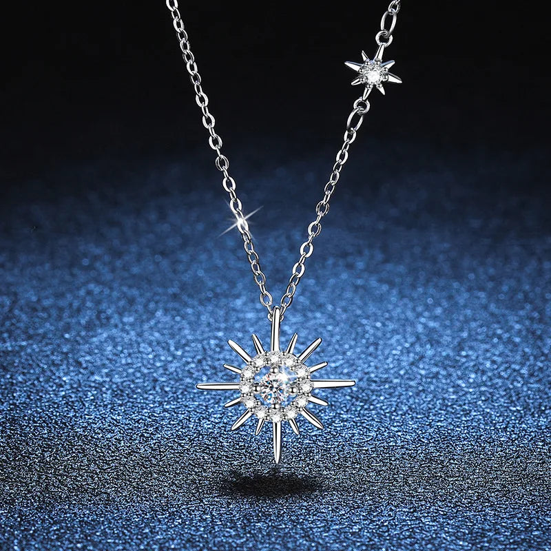 EWYA Real Moissanite Diamond Hexagram Pendant Necklace For Women Men 100% 925 Sterling Silver Sun Flower Party Fine Jewelry Gift