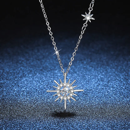 EWYA Real Moissanite Diamond Hexagram Pendant Necklace For Women Men 100% 925 Sterling Silver Sun Flower Party Fine Jewelry Gift