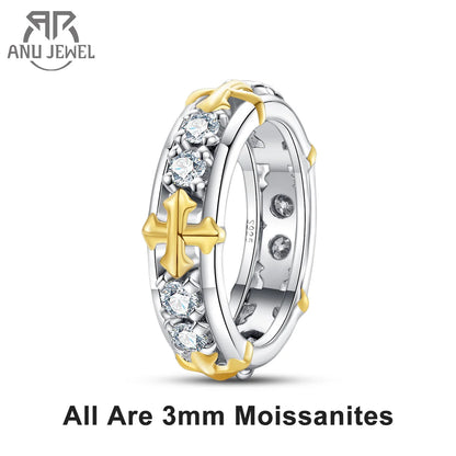 AnuJewel 3mm D Color Moissanite Cross Eternity Ring 925 Sterling Silver Color Separation Wedding Band Ring Jewelry Wholesale