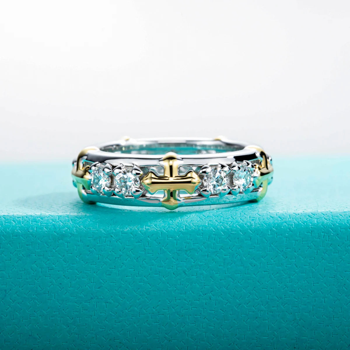 AnuJewel 3mm D Color Moissanite Cross Eternity Ring 925 Sterling Silver Color Separation Wedding Band Ring Jewelry Wholesale