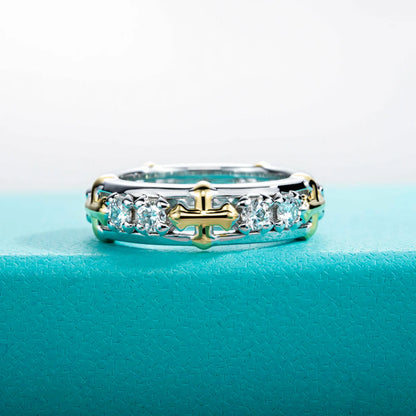 AnuJewel 3mm D Color Moissanite Cross Eternity Ring 925 Sterling Silver Color Separation Wedding Band Ring Jewelry Wholesale