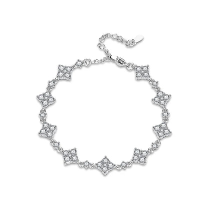 RAPRGOLD GRA Certified Moissanite Clover Flower Bracelets for Women S925 Sterling Silver Bracelets Chain Wedding Jewelry Gifts