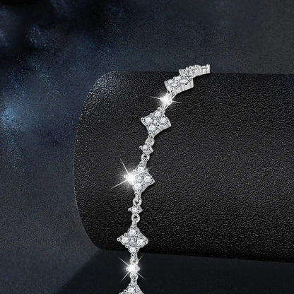 RAPRGOLD GRA Certified Moissanite Clover Flower Bracelets for Women S925 Sterling Silver Bracelets Chain Wedding Jewelry Gifts