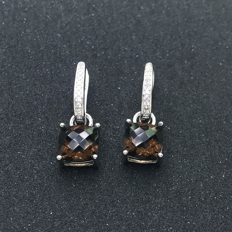 Trendy Natural Smoky Quartz Earring 925 Sterling Silver Gemstone Cushion 8mm 4ct for Women Party Birthday Christmas Jewelry Gift