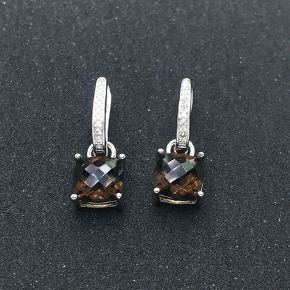 Trendy Natural Smoky Quartz Earring 925 Sterling Silver Gemstone Cushion 8mm 4ct for Women Party Birthday Christmas Jewelry Gift