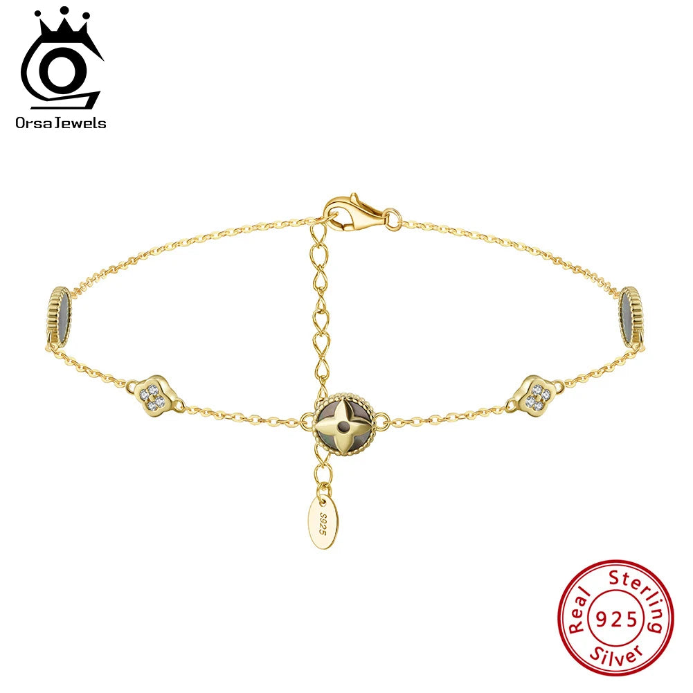 ORSA JEWELS Trendy 925 Sterling Silver Zirconia Clover Anklets Chain For Women Jewelry Clover Foot Bracelet Accessories GMA07