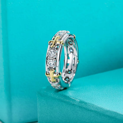 AnuJewel 3mm D Color Moissanite Cross Eternity Ring 925 Sterling Silver Color Separation Wedding Band Ring Jewelry Wholesale